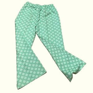 1970s Vintage Geometric Knit Polyester Wide Flare Leg Bottom Pants Medium Green